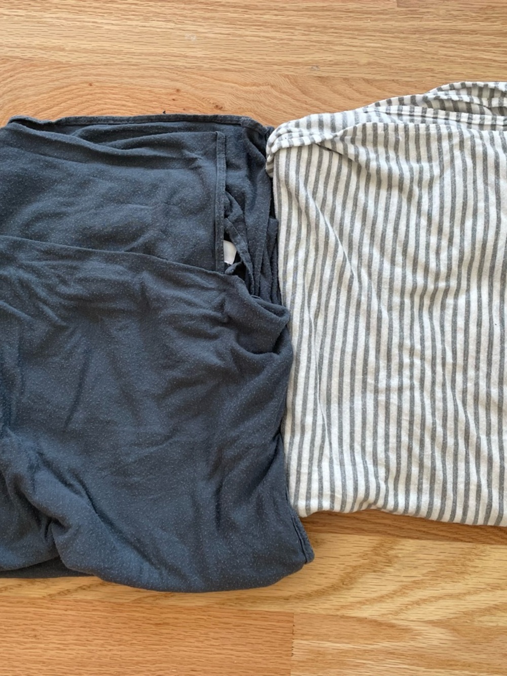 TWO Solly Baby Swaddles - dark blue/grey & White with Gray Stripes